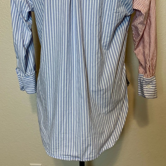 Anthropologie Maeve Bennett Button Down Top Mixed Stripes Oversized XXS Red Blue - Picture 9 of 15